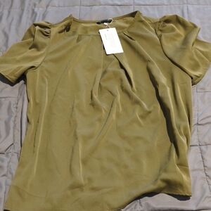 BloomChic Olive Blouse with Pleated Design